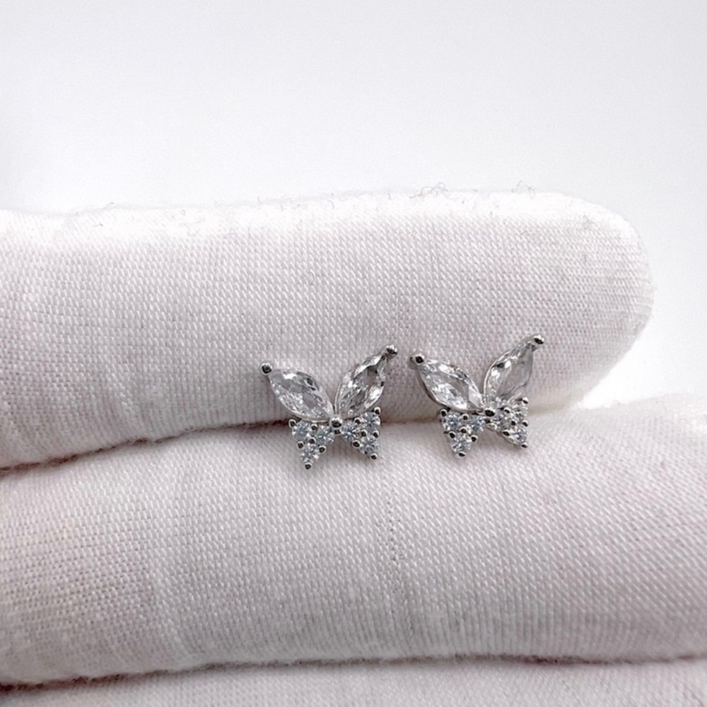 .925 Sterling Silver Butterfly Cz Earrings - Picture 9 of 11